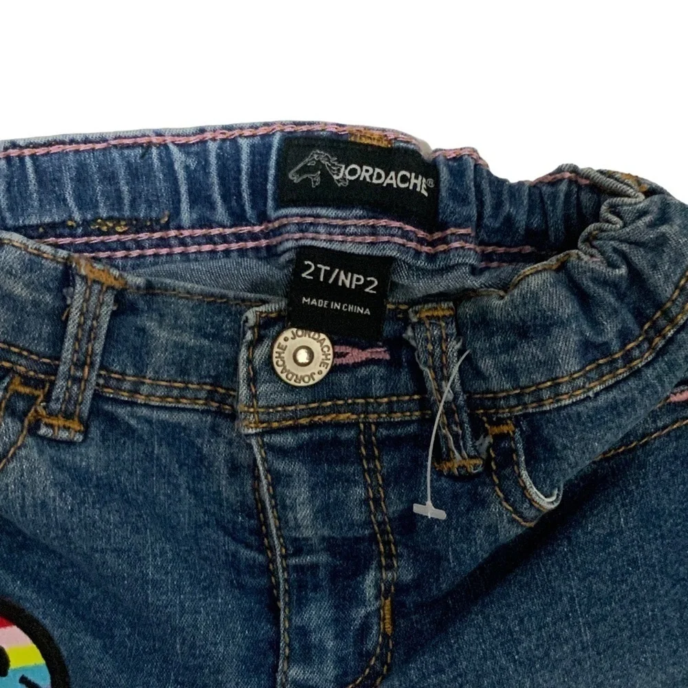 Jordache Jean Retro Hippie 60’s Distressed Dark Wash Embroidered Patches Girl 2T